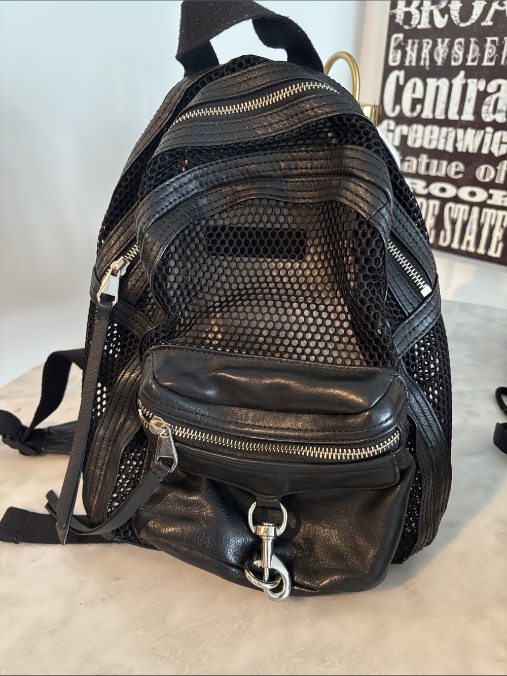 Black Mesh & Leather Backpack — Stylish Everyday Carry